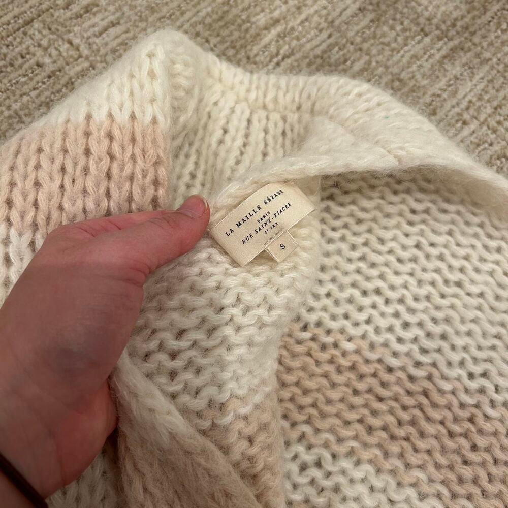 Sezane Alpaca/ Wool blend Chunky knit reversible cream stripe sweater S - Picture 7 of 7